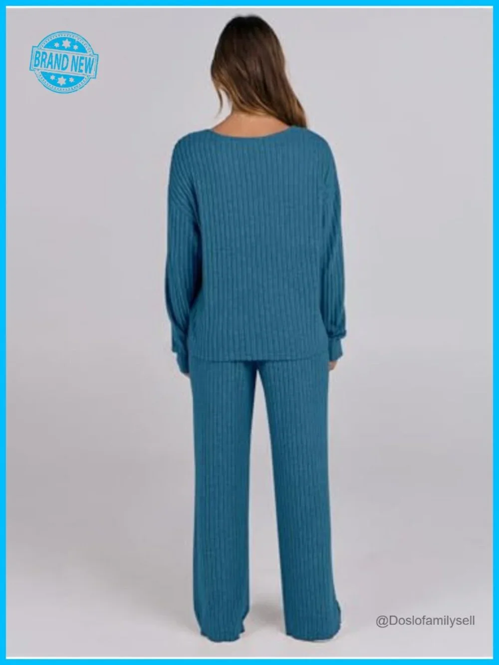 Women's Ribbed Knit Lounge Pajama Set Long Sleeve Top Pants Matching Set